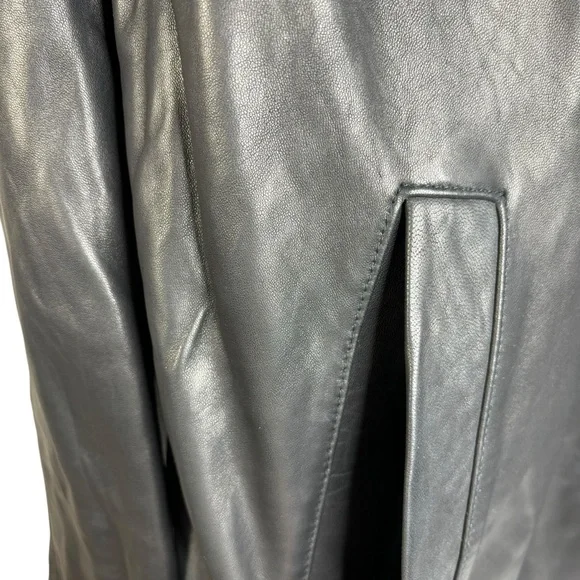 New Black Lambskin Leather Lined Jacket Zip Front 5 Pockets Hip Length Car Coat